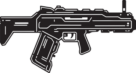 Cybernetic Assault Machinegun Graphic Design Techno Blaster Vector Icon Logo