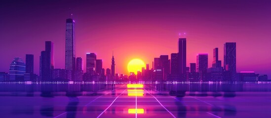 Fototapeta na wymiar 3d illustration cyberpunk city with vibrant purple neon night. AI generated image