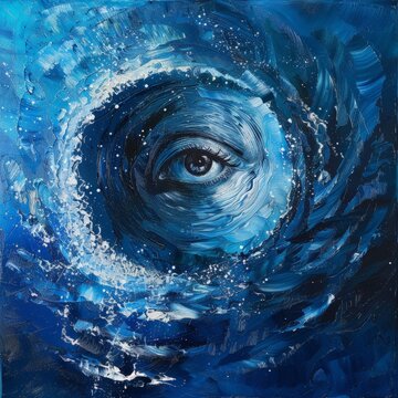 a painting of an eye in a swirl of water