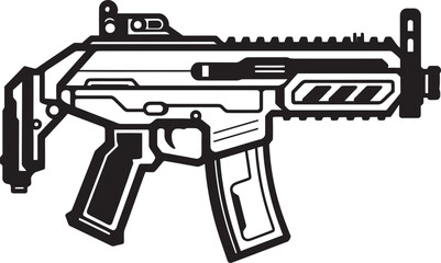 Cybernetic Assault Machinegun Graphic Design Techno Blaster Vector Weapon Icon