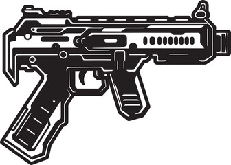 Cybernetic Blaster Machinegun Graphic Design Techno Arsenal Vector Weapon Icon