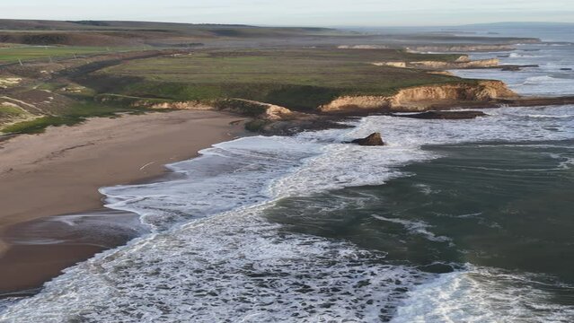 Beautiful aerial views of Davenport Beach at sunset
