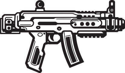 Virtual Gunner Black Vector Emblem Cybernetic Strike Machinegun Graphic Design