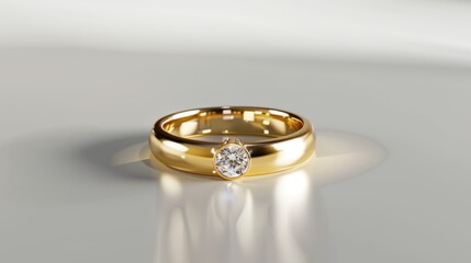 Gold jewelry. Gold jewelry. Product shoot, macro shot, gold wedding ring with diamond on shiny surface. Wedding. Love. Luxury. 