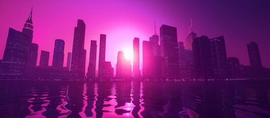 Fototapeta premium 3d illustration cyberpunk city with vibrant purple neon night. AI generated image