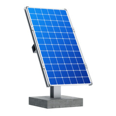 3D Photovoltaic Solar Panel with Blue Reflection on Suspended Steel and Concrete Base, Transparent Background