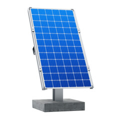 3D Photovoltaic Solar Panel with Blue Reflection on Suspended Steel and Concrete Base, Transparent Background