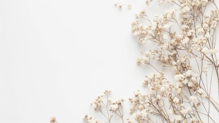 Dried flowers on white background, flat lay, space for design. generate ai