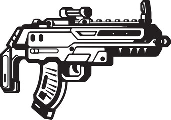 Mech Gunner Black Vector Icon Futuristic Firearm Machinegun Logo