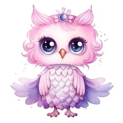 cute watercolor princess owl isolated on white