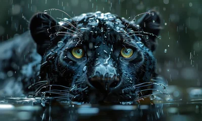 Tuinposter black panther in water © yganko