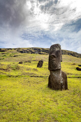 moais in the quarry of Rano Raraku, in Rapa Nui, Easter Island