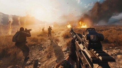 3D games of first-person soldiers in a war with real weapons in high resolution and high quality