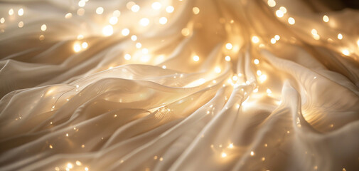Magical fairy lights with soft focus and ivory fabric textures for wallpaper or background 002