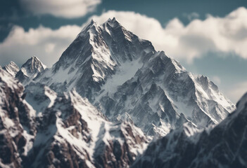 Majestic mountain peaks with snow-capped summits cut out