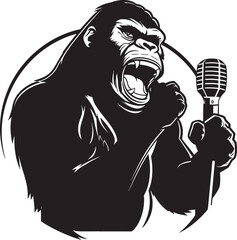 Melodic Mauler Black Vector Logo Design Rhythmic Roar Gorilla Mic Icon
