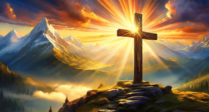 Excellent The cross of God in the sun's rays is an image from a religious text