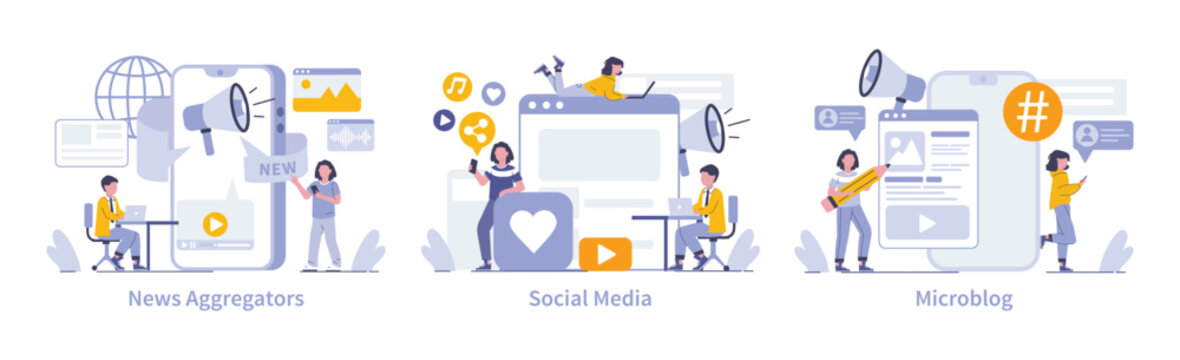 Internet mass media concept. Flat vector illustration.