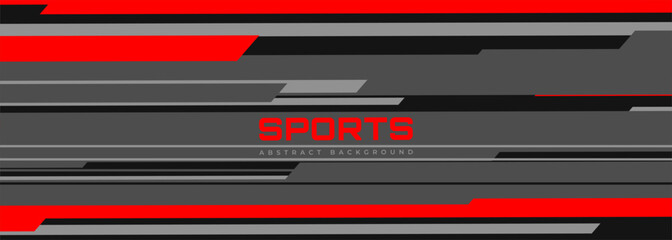 Modern sports background with horizontal red, black and gray lines. Abstract sports banner design. Vector illustration