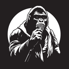Gorilla Groove Black Vector Emblem Mic Master Iconic Gorilla Graphic