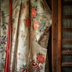 Traditional Japanese Kimono Fabric Detail
