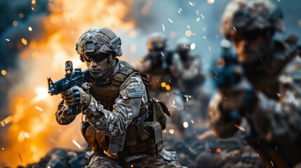3D games of first-person soldiers in a war with real weapons in high resolution and high quality. concept real video games of weapons, war, soldiers, surveillance, people, sailors