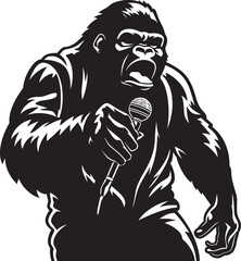 Funky Frontman Black Vector Icon Gorilla Gig Microphone Emblem Design