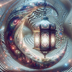 Fototapeta premium Stained Glass Eid al Fitr Lantern with Crescent Moon and Star