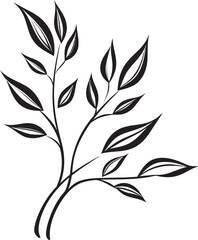 Botanical Brushstrokes Vector Leaf Badge Emblem Leafy Sketchbook Black Vector Leaf Logo Design