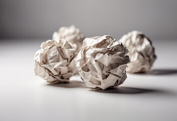 Set of crumpled paper balls isolated on a grey background