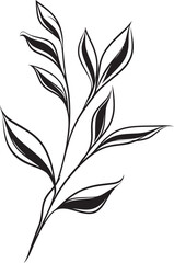 Leafy Harmony Black Vector Logo Emblem Sketchy Foliage Plant Leaves Badge Design