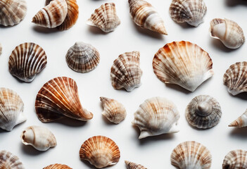 Set of sea shells isolated on white background Summer sea holiday