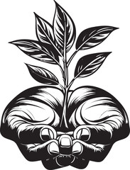 Natures Embrace Black Vector Icon Organic Embrace Living Plant Badge