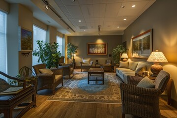 Fototapeta premium A wide-angle shot of the therapist's office, showcasing the tranquil and welcoming environment