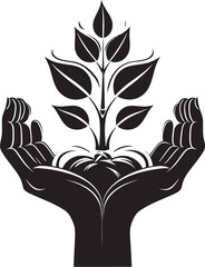 Natural Harmony Hands Holding Plant Icon Leafy Liaison Living Plant Logo Design