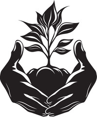 Green Thumbprint Living Plant Icon in Hands Graphic Eco Elegance Vector Logo with Living Plant and Hands