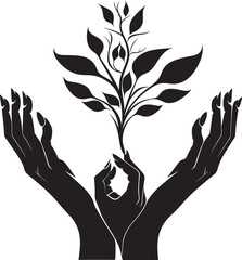 Obraz premium Leafy Legacy Living Plant Vector Logo Inspiration Verdant Essence Hands Cradling Greenery Vector Graphic