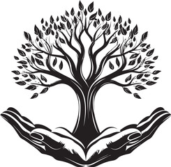 Leafy Liaison Vector Graphic of Greenery and Hands Verdant Caress Hands Holding Living Plant Icon