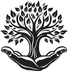 Natural Harmony Hands Holding Lush Plant Vector Leafy Liaison Living Plant Emblem in Vector