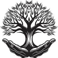 Natures Grasp Black Logo with Hands Holding a Vibrant Plant Vector Verdant Affection Stylish Living Plant Emblem in Hands Graphic