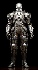 Fototapeta premium Regal Robotic Knight in Ornate Armor, a Blend of Chivalry and Technology created with Generative AI technology.