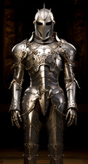 Fototapeta na wymiar Regal Robotic Knight in Ornate Armor, a Blend of Chivalry and Technology created with Generative AI technology.