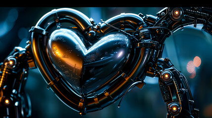 Fiery Cybernetic Heart, Fusion of Technology and Passion created with Generative AI technology