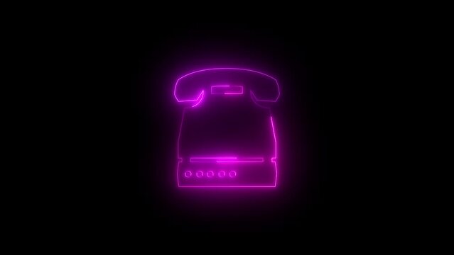 Neon glowing pink computer telephone symbol animation in black background
