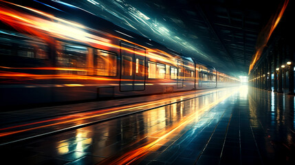 Fototapeta na wymiar Speeding Train at Dusk, Urban Transit in Motion created with Generative AI technology