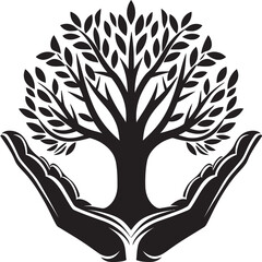 Natural Affinity Vector Logo Design with Hands and Living Plant in Black Leafy Bond Hands Holding a Vibrant Plant Graphic in Vector