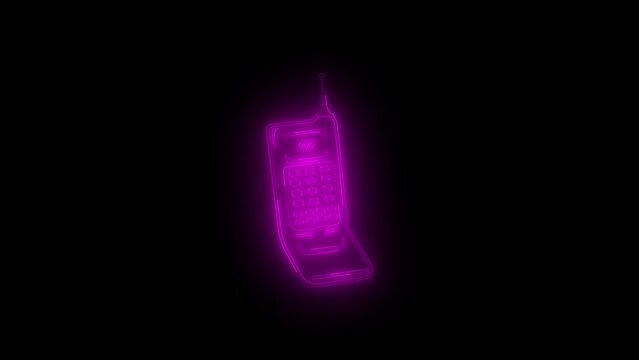 Neon glowing pink flip phone icon animation in black background
