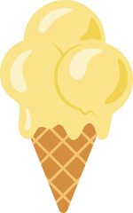 Ice cream in waffle cone in pastel colors. Summer sweet food or desserts theme. Vector illustration isolated on white background.