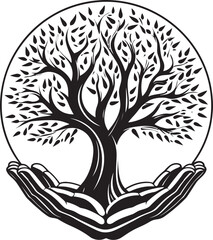 Verdant Bond Elegant Living Plant Emblem in Hands Graphic Green Elegance Hands Hold Vibrant Plant Vector in Black Design