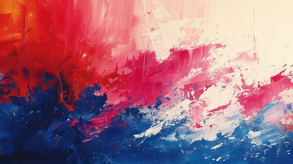 Abstract painting featuring bold strokes of red, yellow, blue and black on a white canvas.
Concept: use in interior design, book covers and music albums